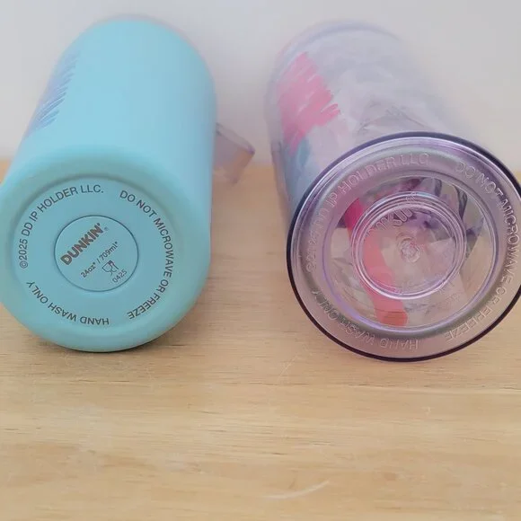 2 Rare Dunkin' 2025 24oz. Tumblers. Pink Chiseled Ice & Blue Soft Touch. - Picture 7 of 7